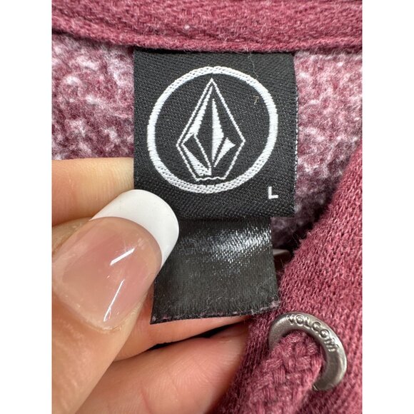 Volcom Mens Hoodie Sz L Maroon Heathered Logo Pocket Streetwear Worn-In Comfort - Picture 5 of 10
